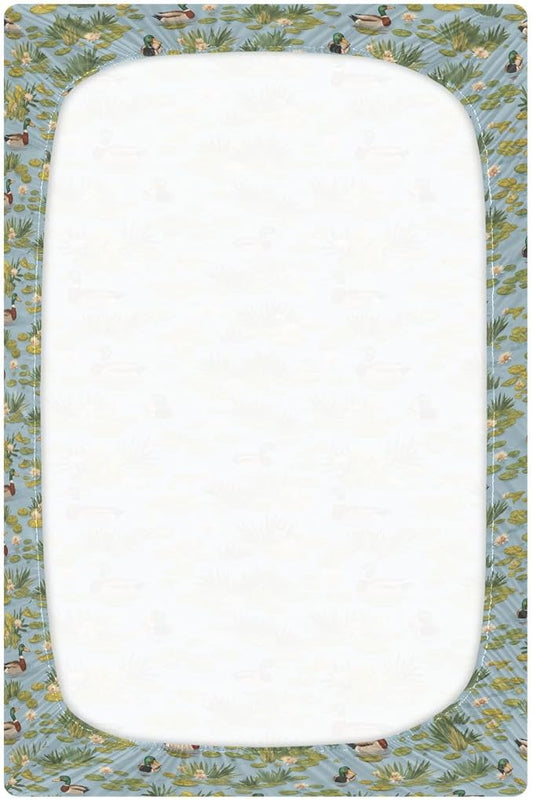 Fitted Crib Sheets for Baby Boys or Girls Soft Breathable Baby Play Yard Sheet for Standard Size Crib Mattress 39x27in Ducks and Water Lilies in The Pond