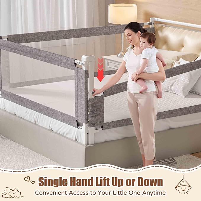 Bed Rail for Toddlers, 1-Piece Height Adjustable Bed Guard Rail for Kids, Baby Safety Side Protector for Twin, Full, Queen, and King Beds (Gray, 1 Side:82.7")