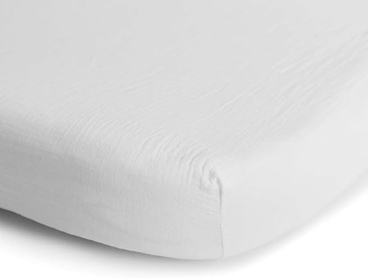 mushie Extra Soft Muslin Fitted Crib Sheet | 192 Thread Count | 28"x 52" (White)