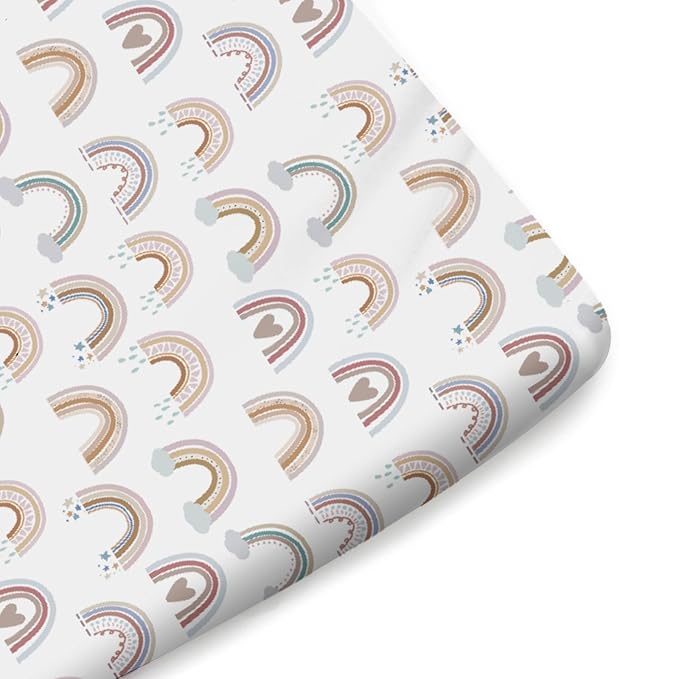Boho Rainbows Hearts Baby Crib Sheets Boy Girl 52"x28" Colorful Rainbow Cloud Star Soft Breathable Crib Mattress Cover Rainbow Lovers Gift Fitted Baby Sheet for Standard Crib and Toddler Bed Mattress