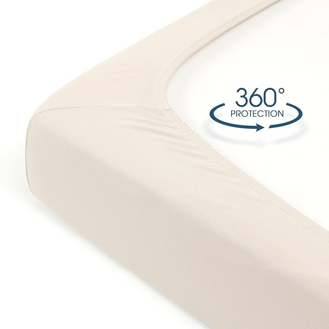 GRSSDER Jersey Crib Sheets for Boys and Girls, Stretchy Ultra Soft Crib Fitted Sheets Set 2 Pack, Universal Fit All Standard Crib Mattress Pads Safe and Snug, Natural Cream/Beige
