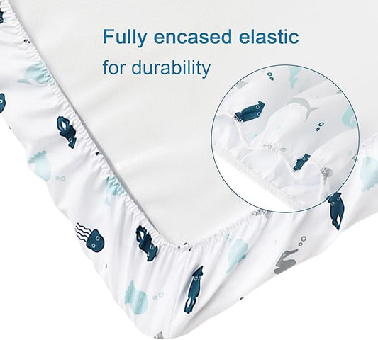 4 Pack Pack and Play Fitted Sheets, 27" x 39", Compatible with Graco Pack n Play Playard, Pamo Babe Portable, and AirClub Bassinet Bedside Sleeper, Ultra Soft and Skin-Friendly, Aqua