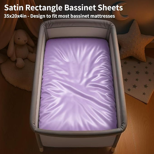 Satin Bassinet Sheet, Great for Baby Hair, Soft Silk Feeling Sheet for Rectangle Cradle Bassinet Mattress Pad, for Girls Gift Newborn and Infant(Purple)