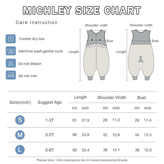 MICHLEY Toddler Sleeping Sack with Feet Newborn Infant Sleeveless Sleeping Bag 2-way Zipper Baby Wearable Blanket for Walkers,Grey Shark,1-3T