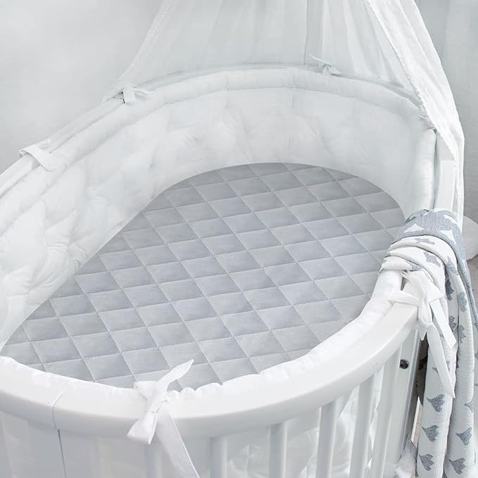 Bassinet Mattress Pad Cover Fit for Hourglass/Oval Bassinet Mattress, Waterproof Bassinet Mattress Protector Quilted Bassinet Sheets (32"x17") 2 Pack for Boys & Girls, Gray