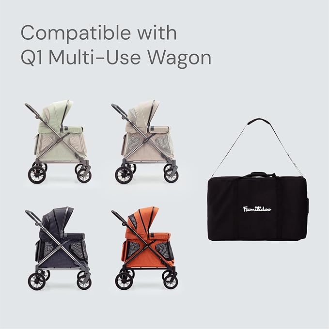 Familidoo Q1 Multi-Use Kids Wagon Stroller with Travel Bag – Foldable, Lightweight, All-Terrain for Kids & Pets – 5-Point Harness, Rain Cover, Compact Travel Design, Up to 132 lbs (Sage Green)