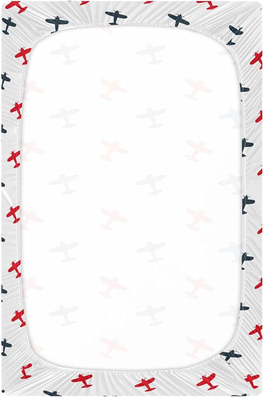 Airplanes Planes Crib Sheets Soft Breathable Fitted Baby Crib Sheets Mattress Cover for Girl Boys, 52" x 28" x 9"