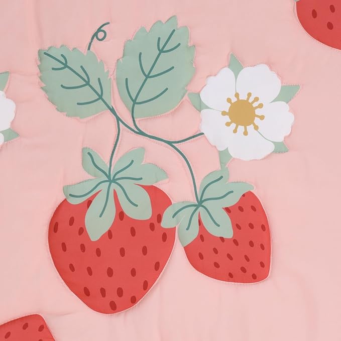 The Peanutshell Strawberry Sweet 3-Piece Baby Girl Crib Bedding Set – Pink Nursery Bedding, Crib Comforter & Decor for Newborns and Toddlers