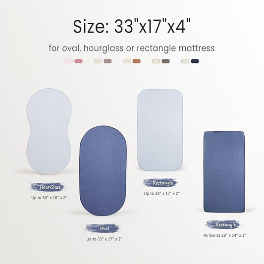 lulumoon Baby Muslin Bassinet Sheets: Cotton Bassinet Sheets Neutral for Boys and Girls - Fitted for Oval Rectangle or Hourglass