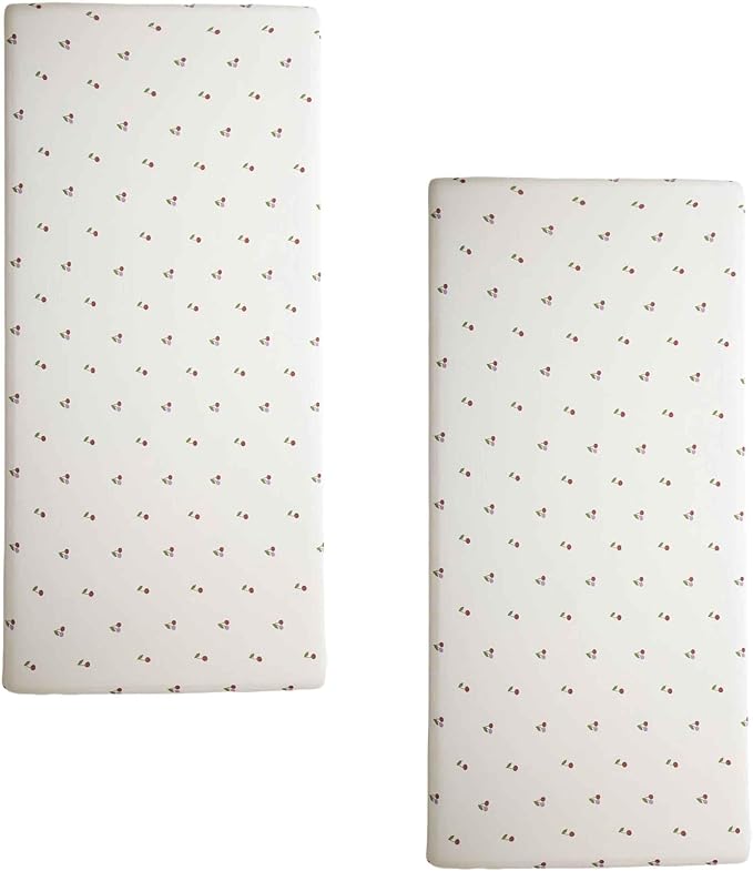 SDY Jersey Cherry Crib Sheets for Baby Girls,52”x28”x8, 2 Pack,Pink Cute Kawaii Standard Oval/Retangle Fitted Crib Sheets for Toddler,Super Soft Breathable