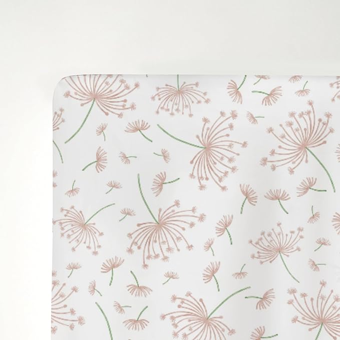 Pink Dandelions Flower Baby Crib Sheets for Boy Girl 52x28Inch Nature Neutral Floral Soft Stretchy Fitted Crib Mattress Cover Spring Summer Baby Sheet for Crib and Toddler Bed Mattresses