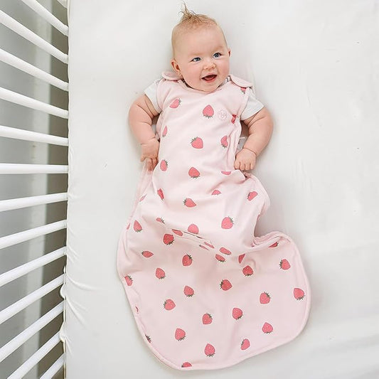 Woolino Merino Wool & Organic Cotton Baby Sleep Sack 2-24 Months – Ultimate 4-Season Baby Sleeping Bag, Universal Size Wearable Blanket, 2-Way Zipper & Adjustable Fit, Year-Round Use - Strawberry