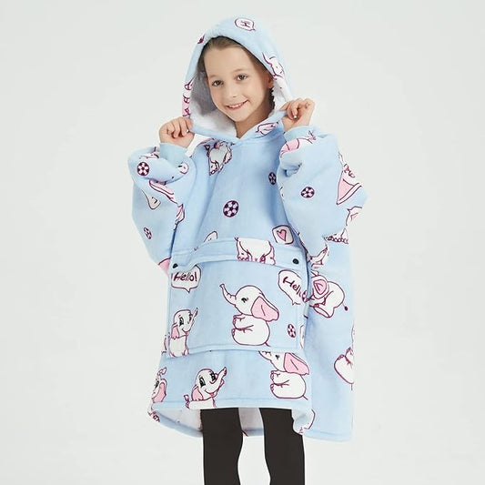 KFUBUO Wearable Blanket Hoodie for Kids Sherpa Patterns Oversized Sweatshirt Blanket With Pocket 6-10 Year Old Girl Boy Birthday Gifts Elephant