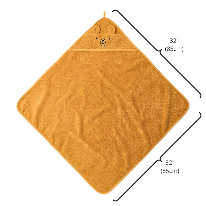 Baby Hooded Towel – Organic Cotton Baby Bath Towels – Baby Towels, Baby Bath Towels for Baby Boy, Baby Girl, 32" x 32" Super-Soft and Absorbent Baby Towels for Newborn (Bear - Autumn Yellow)