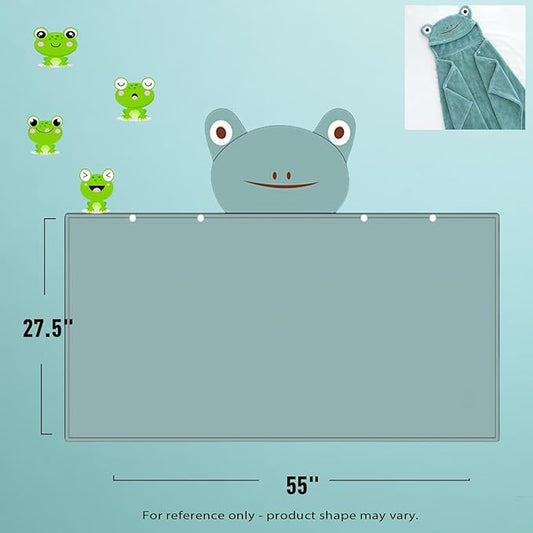 Toddler Bath Towel Baby Towels with Hood 27.5"X55" Ultra Absorbent Soft Bathrobe Blanket Kids Shower Towel for Girls and Boys(Greenish-Blue)