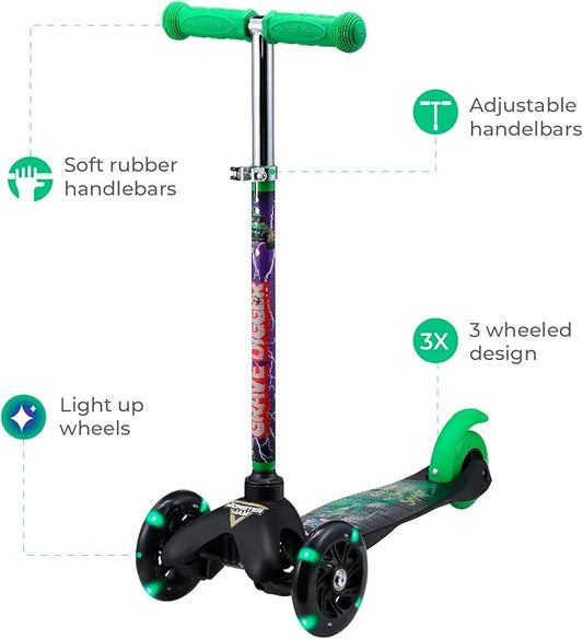 Self Balancing Kick Scooter with Light Up Wheels, Extra Wide Deck, 3 Wheel Platform, Foot Activated Brake, 75 lbs Limit, Kids & Toddlers Girls or Boys, for Ages 3 and Up