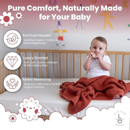 100% Organic Cotton Baby Knitted Blanket with Gift Box - Soft Toddler, Crib, Stroller Blanket - Neutral Swaddle and Receiving Blanket for Newborns, 30"x40", Amberglow