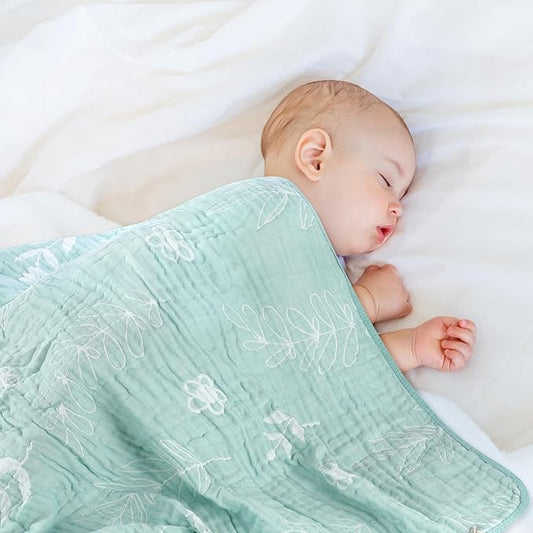 Ultra-Soft Muslin Baby Blanket - Premium Blend Swaddle & Crib, 43x43 (Leaf Floral)