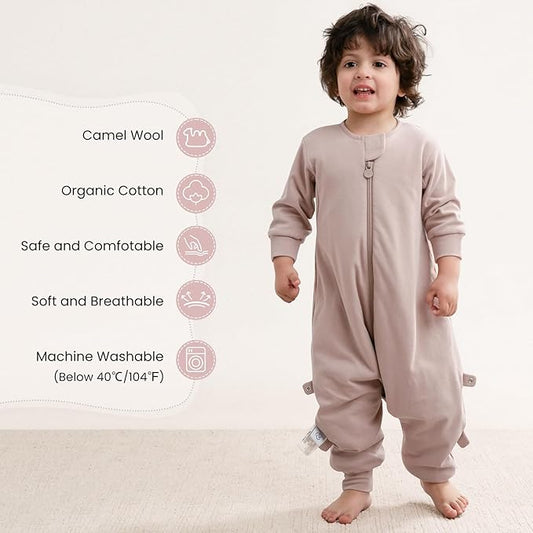 Unisex Toddler Sleep Sack with Feet 1.0 Tog Split Legs Sleep Sack 3T-4T, Sleep Bag Walker, Gifts for Boys & Girls, Dusty pink