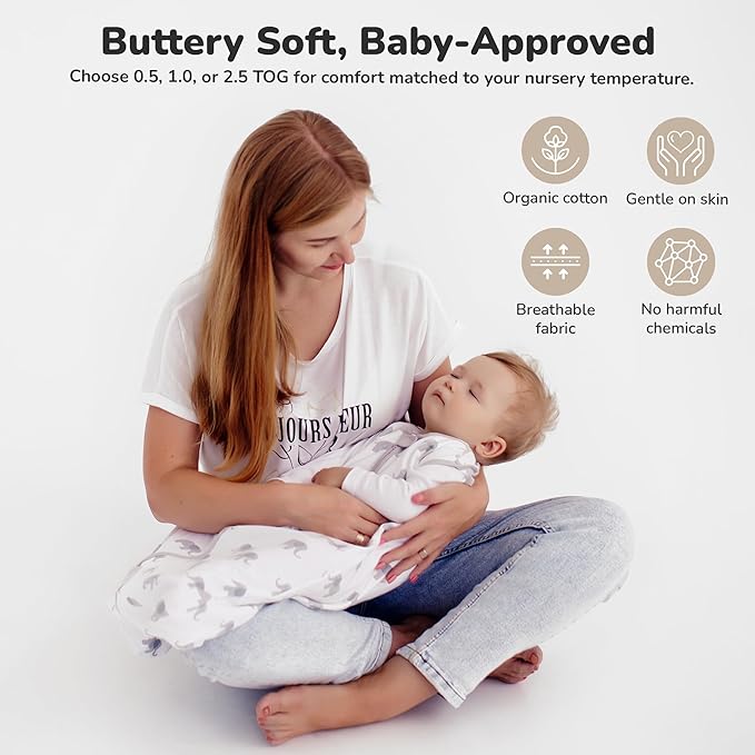 Baby Sleep Sack 1.0 TOG, Organic Cotton Baby Wearable Blanket with Two-Way Zipper, Swaddle Transition Baby Sleeping Bag, All-Season Sleep Sack for Newborn Infant Toddler Boy Girl, 12-18 Months, 1-Pack