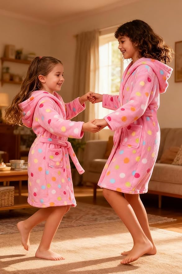 Boys Girls Robe Kids Flannel Hooded Bathrobe Sleepwear Pajamas Toddler Soft Plush Robes for Girls 2-16 Years