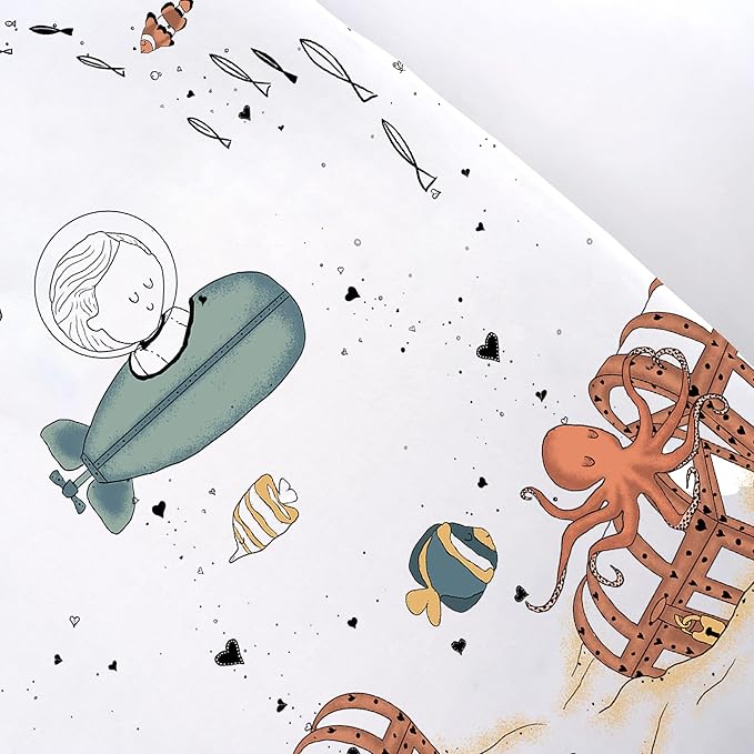 JumpOff Jo - Fitted Crib Sheet, Super Soft Breathable 100% Cotton Baby Crib Sheet for Standard Crib Mattresses and Toddler Beds, 28 in. x 52 in. - Octopus Treasure
