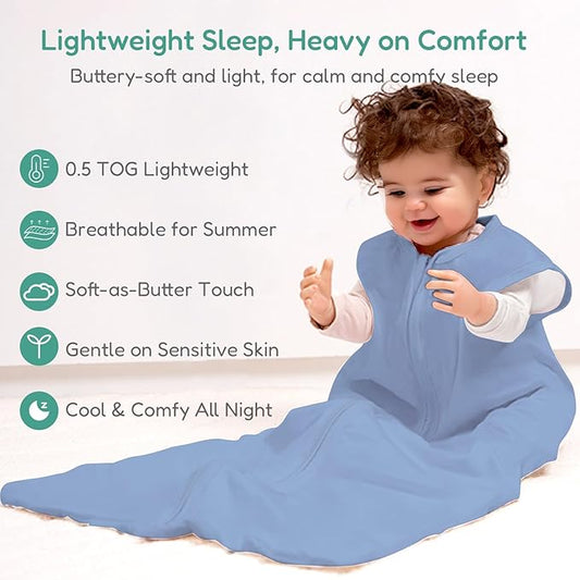 Baby Sleep Sacks Lightweight, Soft & Breathable 0.5 TOG Wearable Blanket with Zipper, 3-Pack 0-3-6-12-24-4T