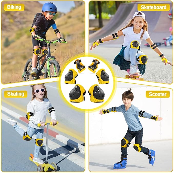 Kids Protective Gear Set Knee Pads for Kids 3-14 Years Toddler Knee and Elbow Pads with Wrist Guards 3 in 1 for Skating Cycling Bike Rollerblading Scooter
