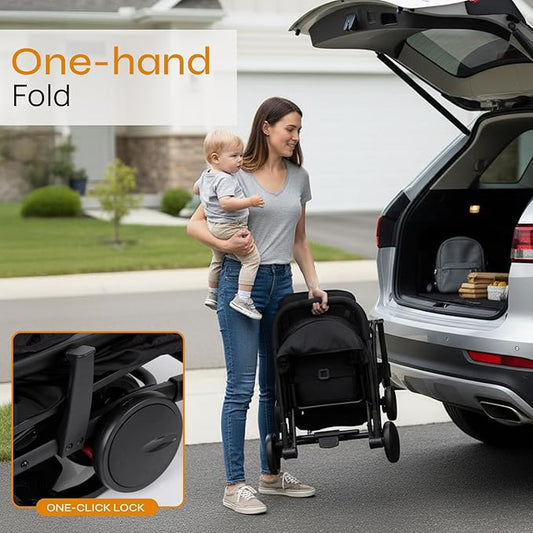 Jovial Lightweight Travel Baby Stroller with One-Hand Easy Fold, Compact Portable Baby Stroller for Everyday Use and Family Travel, with Canopy, Basket, and Included Storage Bag