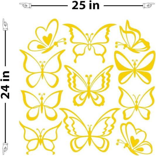 The Decal Guru Butterfly Wall Art Vinyl Stickers DIY Nursery or Girls Room Decor Peel and Stick Butterflies Decals (Light Yellow, 24x25 inches)