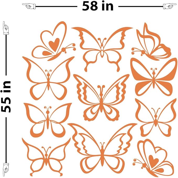 The Decal Guru Butterfly Wall Art Vinyl Stickers DIY Nursery or Girls Room Decor Peel and Stick Butterflies Decals (Persimmon, 55x58 inches)