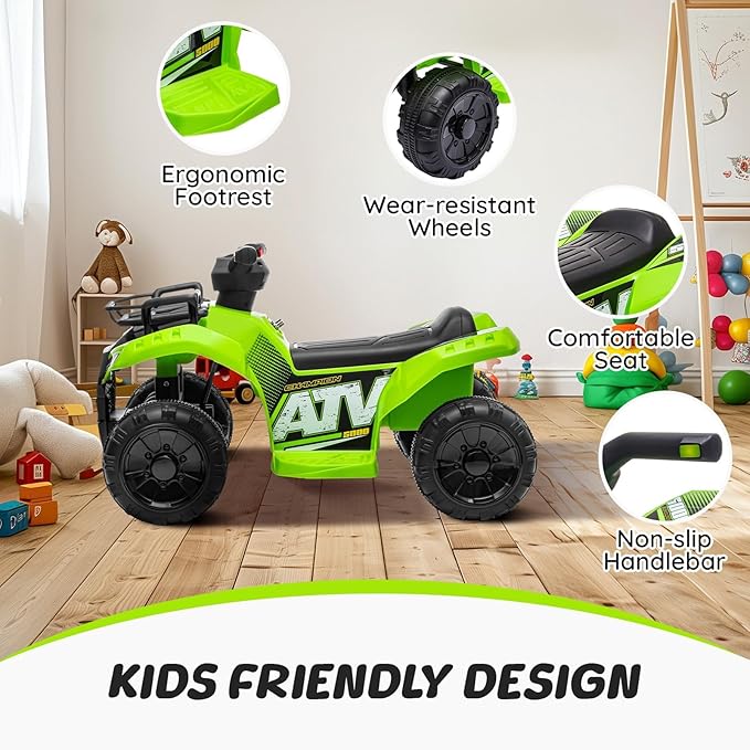 ATV for Kids, 6V Battery Powered Toddler 4 Wheeler w/Music, Light, 1.2mph Max Speed, Kids ATV 4 Wheeler for Toddlers Aged 1.5-3 Years Old, Green