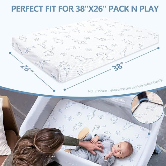 Mochen Pack and Play Mattress Pad, 38"x26" Breathable Dual-Sided Memory Foam Pack n Play Mattresses for Baby Toddler with Removable Washable Cover Fits Play Pen Pack n Play Mattress