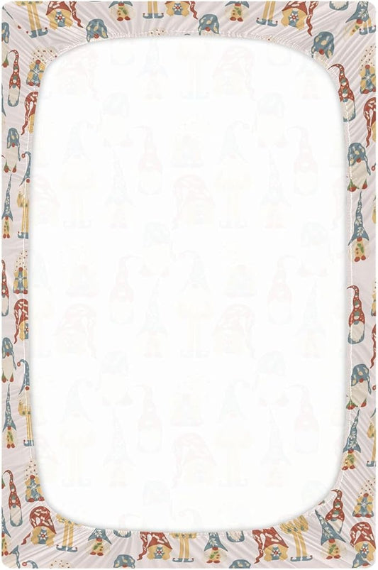 Colorful Gnomes Crib Sheets Soft Breathable Fitted Baby Playard Sheets Mattress Cover for Girl Boys, 39" x 27" x 5"