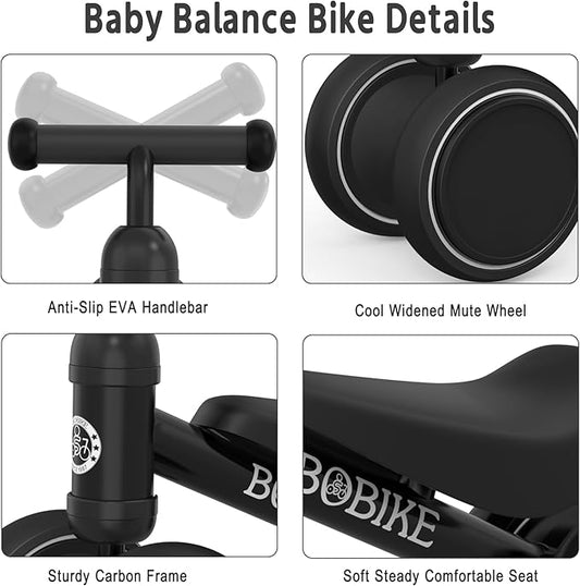 Baby Balance Bike Toys for 12-36 Months Kids Toy Boy Girls Gifts Toddler Best First Birthday Gift Children Walker No Pedal Infant 4 Wheels Bicycle (Black)