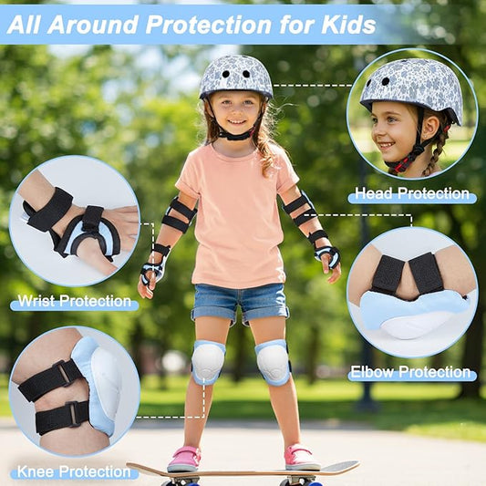 FIODAY Kids Helmet Knee Pads for Kids Unicorn Knee and Elbow Pads Wrist Guards Adjustable Protective Gear Set for Girls Boys Sports Skateboard Inline Skating Scooter