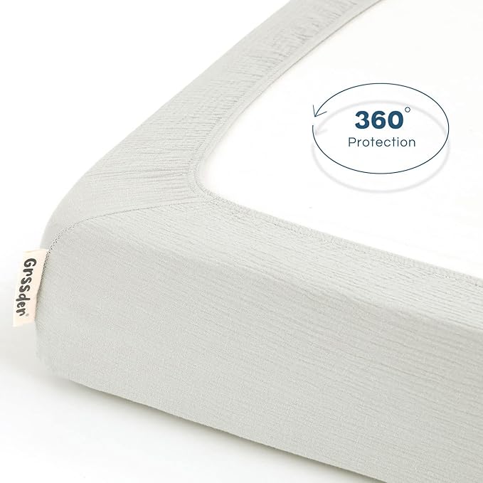 GRSSDER Soft Muslin Crib Sheet 2 Pack, 100% Cotton Crib Sheets for Boys and Girls, Fit Standard Crib Mattresses 52" x 28" Safe and Snug, Light Gray/Taupe
