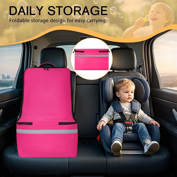 LARIPOP Car Seat Travel Bag for Airplane,Infant Seat Travel Bag with Shoulder Strap,Padded Car Seats Backpack with Reflective Stripes,Large Carseat Carrier Bag Travel Car Seat Cover,Pink
