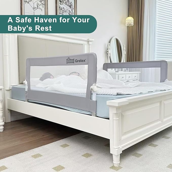Toddler Bed Rails, 51 Inch Foldable Bed Rail for Toddlers, Baby Bed Rail Guard for Twin, Full, Queen Size Bed, Box, Platform Bed, with Reinforced Safety System