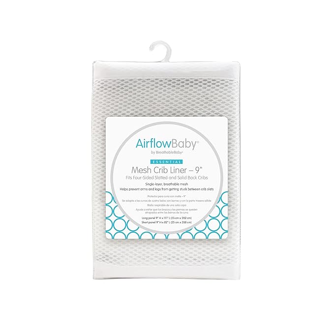 Breathable Mesh Liner for Full-Size Cribs, 9" H (23cm) Essential 2mm Mesh, White (Size 4FS Covers 3 or 4 Sides)
