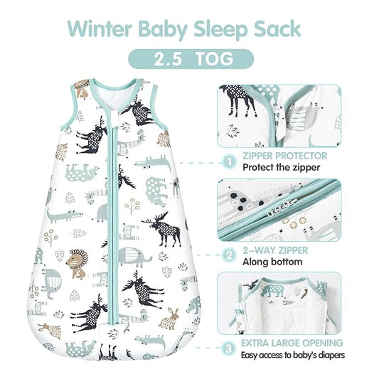 Mosebears Sleep Sack Baby Winter Wearable Blanket with 2-Way Zipper,2.5 TOG Cotton Sleep Sack Unisex (Deer, 6-12 Months)