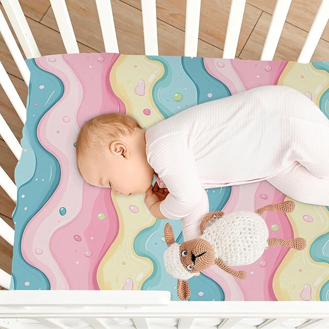 Baby Crib Sheets Fitted Crib Sheet Standard Crib and Toddler Mattress for Boys Girls 39 * 27in Pink Starfish Shell Pattern (Cute Ice Cream Pattern, Medium)
