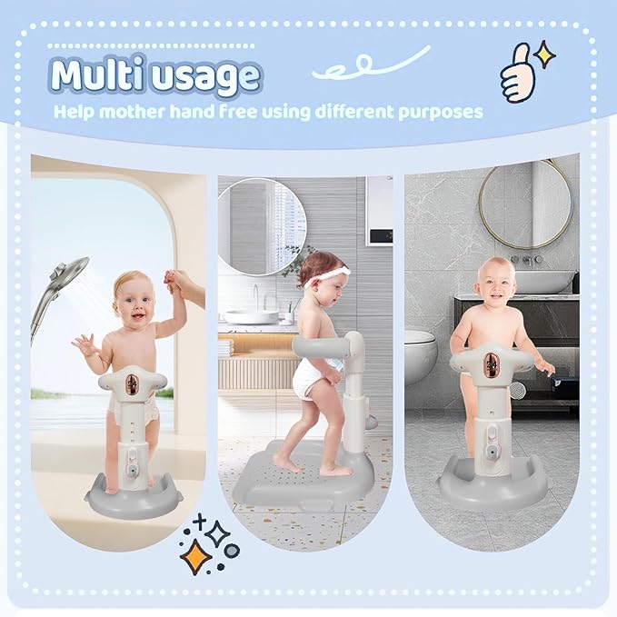 Baby Bath with Shower Stand Support ,Baby standing support Adjustable Toddler Shower Tower with Anti-Pinch & Anti-Slip Design,Infant Safety,Ideal Gift for baby standing bath 6-36 Months(Gray)