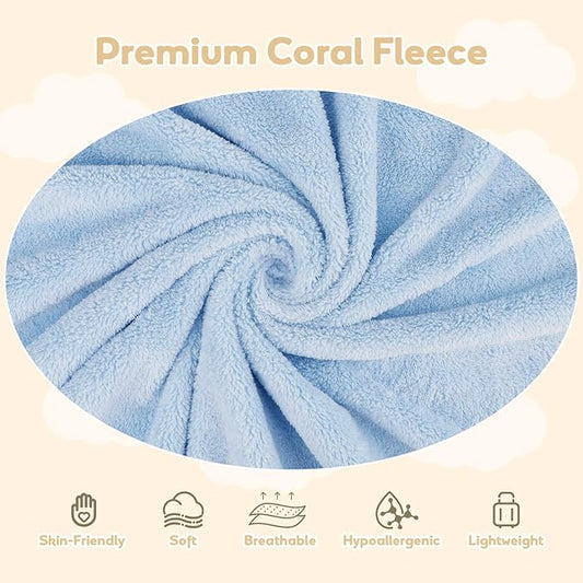 Hooded Towel for Newborn, 4 Pack Soft Coral Fleece Baby Towels, Ultra Absorbent Bath Cloths Bulk for Infants, Toddlers, Newborn Essential- 30 x 30 inch - Grey & Blue