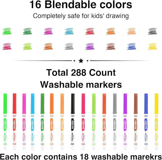 ARLTR Washable Markers Bulk, Bulk Pack of 320 in 16 Vibrant Colors with Super Tip - Perfect for Kids' Classrooms & Teachers