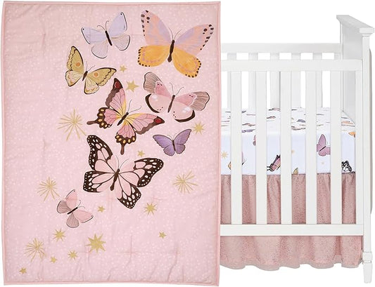 Lambs & Ivy Butterfly Dreams Pink/Gold 3-Piece Nursery Baby Crib Bedding Set