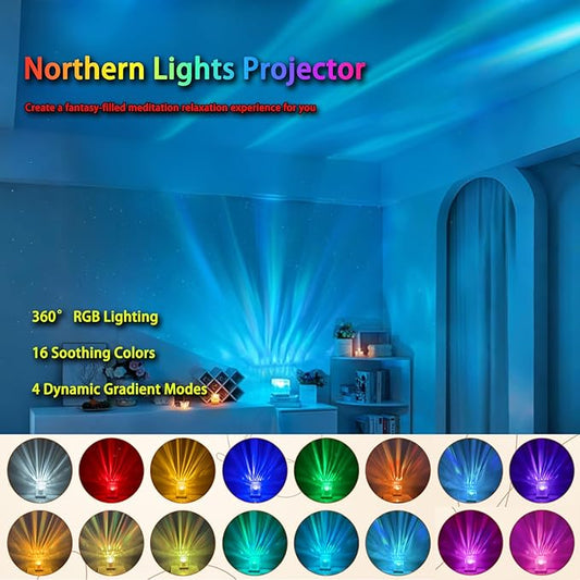 Northern Lights Projector, 16 Colors Plug in Aurora Light Projector & Mood Lighting Galaxy Lamp, App Remote Night Light for Bedroom, Gift for Teenage Girls Room Decor(Plug in)