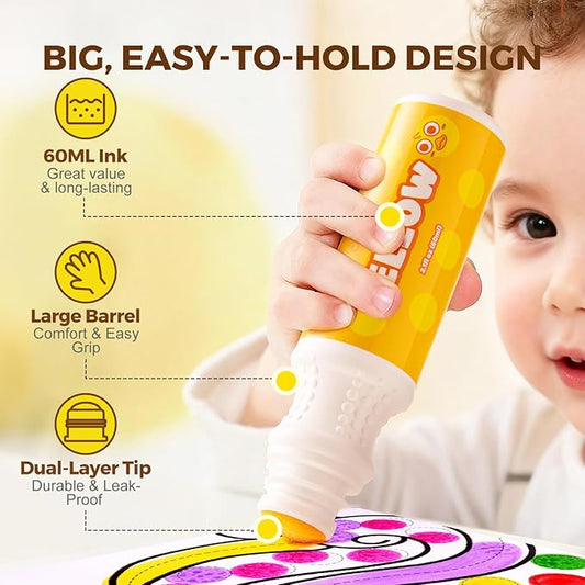 Jar Melo Washable Dot Markers for Toddlers, 6 Colors Dot Paints with 120 Printed PDF & 10 Activity Papers, Non-Toxic Bingo Markers for Kids Arts and Crafts Gifts
