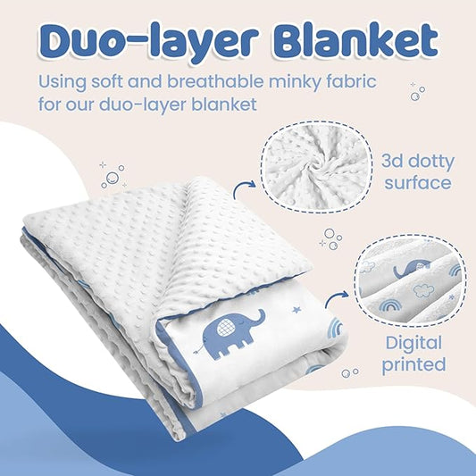 Elephant Minky Baby Blanket 30 x 40 Inches for Boys Girls, Soft Plush Receiving Blanket with Dotted Back, Gift for Toddler Newborn Infant Christmas Birthday Baby Shower