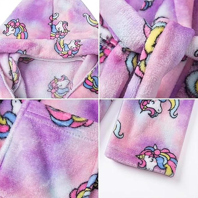 SANGTREE Boys Girls Robe Fleece Hooded Soft Toddler Bathrobe Cute Boys Bathrobe Fuzzy Plush Robes for Kids, 2-12 Years
